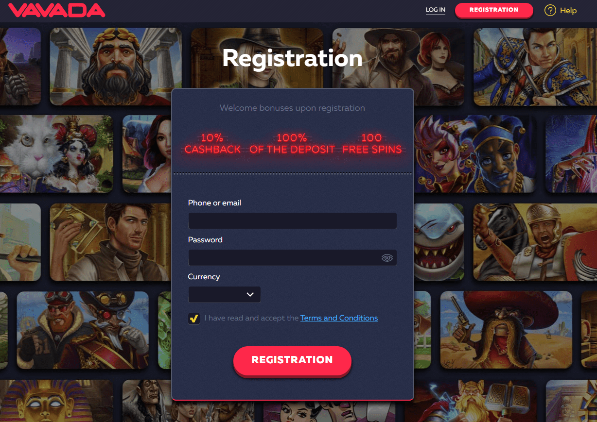 Регистрация на официальном сайте Vavada